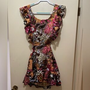 Vibrant Floral Mini Dress with Ruffles